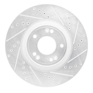 Hyundai Genesis Sedan Brake Rotor (1) - Front Right - R1 Concepts - Drilled & Slotted - Silver - `09-`14